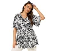Yours Women's Floral Pleated Swing Top in Black | Size: 20