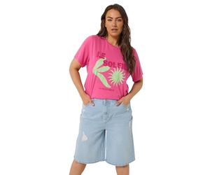 Yours Curve Bleach Blue Denim Ripped Jorts - Women's - Plus Size Curve