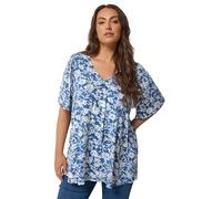 Yours Curve Blue Abstract Floral Pleat Front Top - Women's - Plus Size Curve