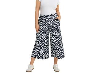 Yours Curve Blue Abstract Trousers - Women's - Plus Size Curve