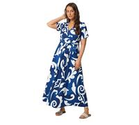 Yours Curve Blue Abstract Wrap Front Dress - Women's - Plus Size Curve