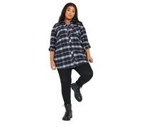 Yours Curve Blue & Black Check Brushed Boyfriend Shirt - Women's - Plus Size Curve