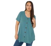 Yours Curve Blue Button Front Ribbed Swing Top - Women's - Plus Size Curve