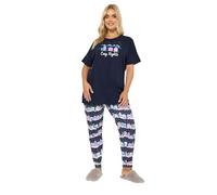Yours Curve Blue 'Cosy Nights' Cuffed Pyjama Set - Women's - Plus Size Curve