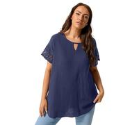 Yours Curve Blue Crochet Cheesecloth Top - Women's - Plus Size Curve
