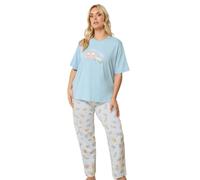 Yours Curve Blue 'Currently Cat Napping' Slogan Wide Leg Pyjama Set - Women's - Plus Size Curve