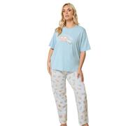 Yours Curve Blue 'Currently Cat Napping' Slogan Wide Leg Pyjama Set - Women's - Plus Size Curve