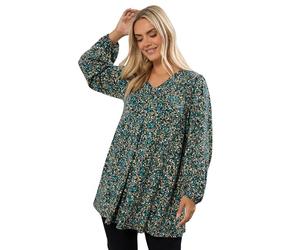 Yours Curve & Blue Ditsy Floral Print Pleat Front Top - Women's - Plus Size Curve