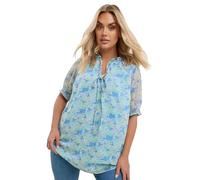 Yours Curve Blue Ditsy Floral Print Tie Front Blouse - Women's - Plus Size Curve