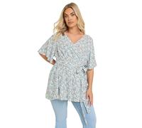 Yours Curve Blue Ditsy Floral Print Wrap Top - Women's - Plus Size Curve