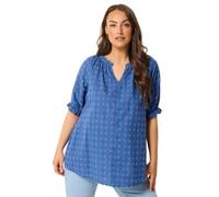 Yours Curve Blue Dobby Frill Neck Top - Women's - Plus Size Curve