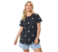 Yours Curve Blue Embroidered Daisy T-Shirt - Women's - Plus Size Curve