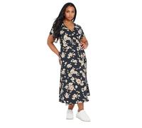 Yours Curve Blue Floral Buckle Midi Dress - Women's - Plus Size Curve