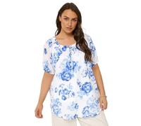 Yours Curve Blue Floral Gypsy Tie Neck Top - Women's - Plus Size Curve