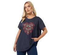 Yours Curve Blue Floral Heart Embroidered T-Shirt - Women's - Plus Size Curve