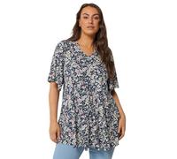 Yours Curve Blue Floral Pleat Front Top - Women's - Plus Size Curve