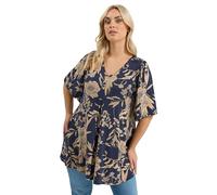 Yours Curve Blue Floral Pleated Front Top - Women's - Plus Size Curve