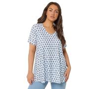 Yours Curve Blue Floral Print Broderie Anglaise Top - Women's - Plus Size Curve