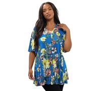 Yours Curve Blue Floral Print Pleat Front Top - Women's - Plus Size Curve