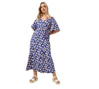 Yours Curve Blue Floral Print Wrap Midaxi Dress - Women's - Plus Size Curve