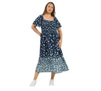 Yours Curve Blue Floral Shirred Maxi Dress - Women's - Plus Size Curve