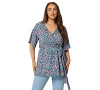 Yours Curve Blue Floral Textured Wrap Top - Women's - Plus Size Curve