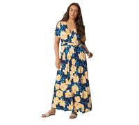 Yours Curve Blue Floral Wrap Front Dress - Women's - Plus Size Curve
