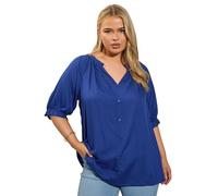 Yours Curve Blue Frill Notch Neck Blouse - Women's - Plus Size Curve