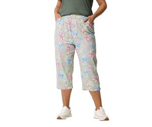 Yours Curve Blue Geometric Cool Cotton Cropped Trousers - Women's - Plus Size Curve