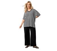Yours Curve Blue & Ivory White Stripe Knitted T-Shirt - Women's - Plus Size Curve