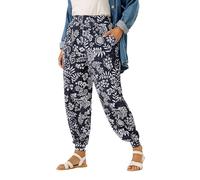 Yours Curve Blue Leaf Print Cuffed Harem Trousers - Women's - Plus Size Curve