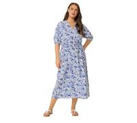 Yours Curve Blue Leaf Print Notch Neck Dress - Women's - Plus Size Curve
