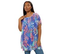 Yours Curve Blue Leaf Print Pleated Mesh Top - Women's - Plus Size Curve