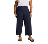 Yours Curve Blue Linen Cropped Wide Leg Trousers - Women's - Plus Size Curve