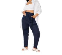 Yours Curve Blue Linen Tie Front Tapered Joggers - Women's - Plus Size Curve