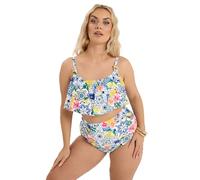 Yours Curve Blue Mediterranean Tile Frill Bikini Top - Women's - Plus Size Curve