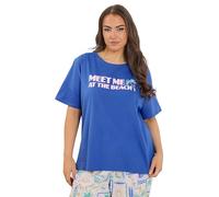 Yours Curve Blue 'Meet Me At The Beach' Slogan Pyjama Top - Women's - Plus Size Curve