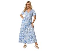 Yours Curve Blue Mixed Palm Tree Wrap Front Dress - Women's - Plus Size Curve