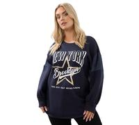 Yours Curve Blue 'New York' Crew Neck Sweatshirt - Women's - Plus Size Curve