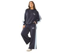 Yours Curve Blue 'Nyc' Side Stripe Wide Leg Joggers - Women's - Plus Size Curve