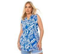 Yours Curve Blue Palm Print Frill Wrap Top - Women's - Plus Size Curve