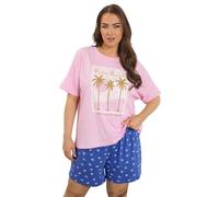 Yours Curve Blue Palm Tree Print Pyjama Shorts - Women's - Plus Size Curve