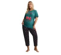 Yours Curve Blue 'Pasta Club' Wide Leg Striped Pyjama Set - Women's - Plus Size Curve