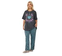Yours Curve Blue 'Pasta Club' Wide Leg Striped Pyjama Set - Women's - Plus Size Curve