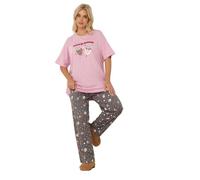 Yours Curve Blue 'Pasta Club' Wide Leg Striped Pyjama Set - Women's - Plus Size Curve