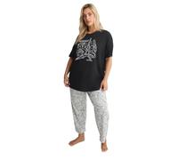 Yours Curve Blue 'Pasta Club' Wide Leg Striped Pyjama Set - Women's - Plus Size Curve