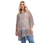 Yours Curve Blue & Pink Abstract Print Overhead Shirt - Women's - Plus Size Curve