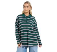 Yours Curve Blue & Pink Stripe Waffle Rugby Collar Top - Women's - Plus Size Curve