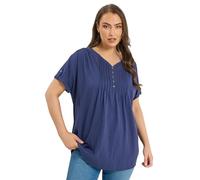 Yours Women's Pintuck Short Sleeve Henley Top in Dark Blue | Size: 16 Yours Dark Blue 16