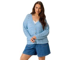Yours Curve Blue Pointelle Stitch Knitted Cardigan - Women's - Plus Size Curve